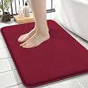 OLANLY Memory Foam Small Bathroom Rugs 24x16, Absorbent Bath Mat, Burgundy
