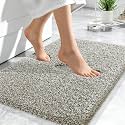 OLANLY Microfiber Bathroom Rugs 24x16, Quick Dry Mat, Moss Green and White