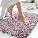 OLANLY Microfiber Bathroom Rugs 24x16, Quick Dry Mat, Burgundy and White