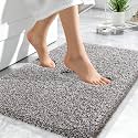 OLANLY Microfiber Bathroom Rugs 24x16, Quick Dry Bath Mat, Brown and White
