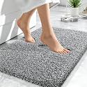 OLANLY Microfiber Bathroom Rugs 24x16, Quick Dry Mat, Dark Grey and White