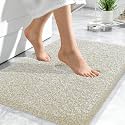OLANLY Microfiber Bathroom Rugs 24x16, Quick Dry Bath Mat, Sand and White