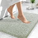 OLANLY Microfiber Bathroom Rugs 24x16, Quick Dry Mat, Sage Green and White
