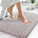 OLANLY Microfiber Bathroom Rugs 24x16, Quick Dry Bath Mat, Mocha and White