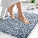 OLANLY Microfiber Bathroom Rugs 24x16, Quick Dry Bath Mat, Navy and White