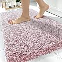 OLANLY Microfiber Bathroom Rugs 30x20, Quick Dry Mat, Deep Rose and White