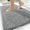 OLANLY Microfiber Bathroom Rugs 30x20, Quick Dry Mat, Dark Grey and White