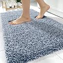OLANLY Microfiber Bathroom Rugs 30x20, Quick Dry Bath Mat, Navy and White