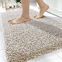 OLANLY Microfiber Bathroom Rugs 30x20, Quick Dry Bath Mat, Beige and White
