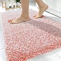 OLANLY Microfiber Bathroom Rugs 30x20, Quick Dry Bath Mat, Coral and White