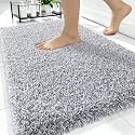 OLANLY Microfiber Bathroom Rugs 34x21, Quick Dry Bath Mat, Grey and White