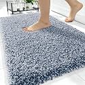 OLANLY Microfiber Bathroom Rugs 34x21, Quick Dry Bath Mat, Navy and White