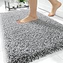 OLANLY Microfiber Bathroom Rugs 34x21, Quick Dry Mat, Dark Grey and White
