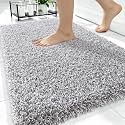 OLANLY Microfiber Bathroom Rugs 34x21, Quick Dry Mat, Light Grey and White