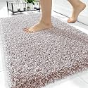 OLANLY Microfiber Bathroom Rugs 34x21, Quick Dry Bath Mat, Mocha and White
