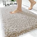 OLANLY Microfiber Bathroom Rugs 34x21, Quick Dry Bath Mat, Beige and White