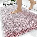 OLANLY Microfiber Bathroom Rugs 34x21, Quick Dry Mat, Deep Rose and White