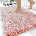 OLANLY Microfiber Bathroom Rugs 34x21, Quick Dry Bath Mat, Coral and White