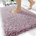 OLANLY Microfiber Bathroom Rugs 34x21, Quick Dry Mat, Burgundy and White