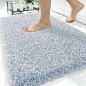 OLANLY Microfiber Bathroom Rugs 34x21, Quick Dry Mat, Airy Blue and White