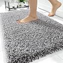 OLANLY Microfiber Bathroom Rugs 34x21, Quick Dry Mat, Dark Brown and White