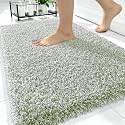 OLANLY Microfiber Bathroom Rugs 34x21, Quick Dry Mat, Sage Green and White