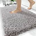 OLANLY Microfiber Bathroom Rugs 34x21, Quick Dry Bath Mat, Brown and White