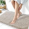 OLANLY Microfiber Bathroom Rugs 36x24, Quick Dry Bath Mat, Beige and White