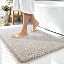 OLANLY Microfiber Bathroom Rugs 40x32, Quick Dry Bath Mat, Beige and White