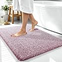 OLANLY Microfiber Bathroom Rugs 40x32, Quick Dry Mat, Burgundy and White
