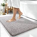 OLANLY Microfiber Bathroom Rugs 40x32, Quick Dry Bath Mat, Brown and White