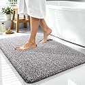 OLANLY Microfiber Bathroom Rugs 40x32, Quick Dry Mat, Dark Brown and White