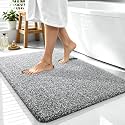 OLANLY Microfiber Bathroom Rugs 40x32, Quick Dry Mat, Dark Grey and White