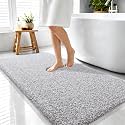 OLANLY Microfiber Bathroom Rugs 44x24, Quick Dry Mat, Light Grey and White
