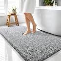 OLANLY Microfiber Bathroom Rugs 44x24, Quick Dry Mat, Dark Grey and White