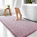 OLANLY Microfiber Bathroom Rugs 44x24, Quick Dry Mat, Burgundy and White