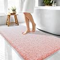 OLANLY Microfiber Bathroom Rugs 44x24, Quick Dry Bath Mat, Coral and White