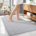 OLANLY Microfiber Bathroom Rugs 44x32, Quick Dry Bath Mat, Grey and White
