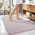OLANLY Microfiber Bathroom Rugs 44x32, Quick Dry Mat, Deep Rose and White
