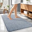 OLANLY Microfiber Bathroom Rugs 44x32, Quick Dry Bath Mat, Navy and White