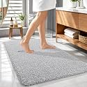 OLANLY Microfiber Bathroom Rugs 44x32, Quick Dry Mat, Light Grey and White