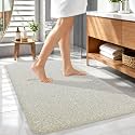 OLANLY Microfiber Bathroom Rugs 44x32, Quick Dry Bath Mat, Sand and White