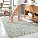 OLANLY Microfiber Bathroom Rugs 44x32, Quick Dry Mat, Sage Green and White