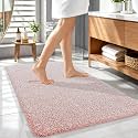 OLANLY Microfiber Bathroom Rugs 44x32, Quick Dry Bath Mat, Coral and White