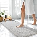 OLANLY Microfiber Bathroom Rugs 47x17, Quick Dry Bath Mat, Greige and White