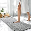 OLANLY Microfiber Bathroom Rugs 47x17, Quick Dry Mat, Dark Grey and White