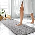 OLANLY Microfiber Bathroom Rugs 47x17, Quick Dry Mat, Dark Brown and White