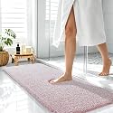 OLANLY Microfiber Bathroom Rugs 47x17, Quick Dry Mat, Deep Rose and White