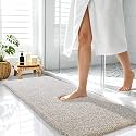 OLANLY Microfiber Bathroom Rugs 47x17, Quick Dry Bath Mat, Beige and White