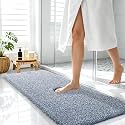 OLANLY Microfiber Bathroom Rugs 47x17, Quick Dry Bath Mat, Navy and White